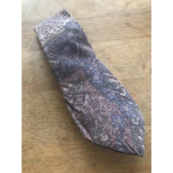 Damon Pastel Paisley Floral Vintage Silk Tie, Italian Silk Tie Light Blue, Cream - Picture 2 of 7